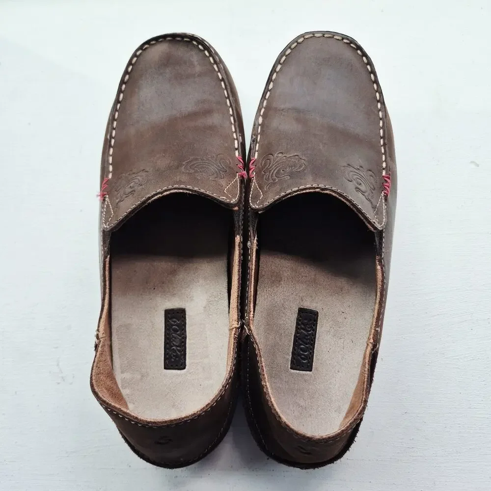 Olukai Nohea Womens Shoes US 10 Nubuck Brown Leather Slip on Loafers Drop Heels - Picture 4 of 9